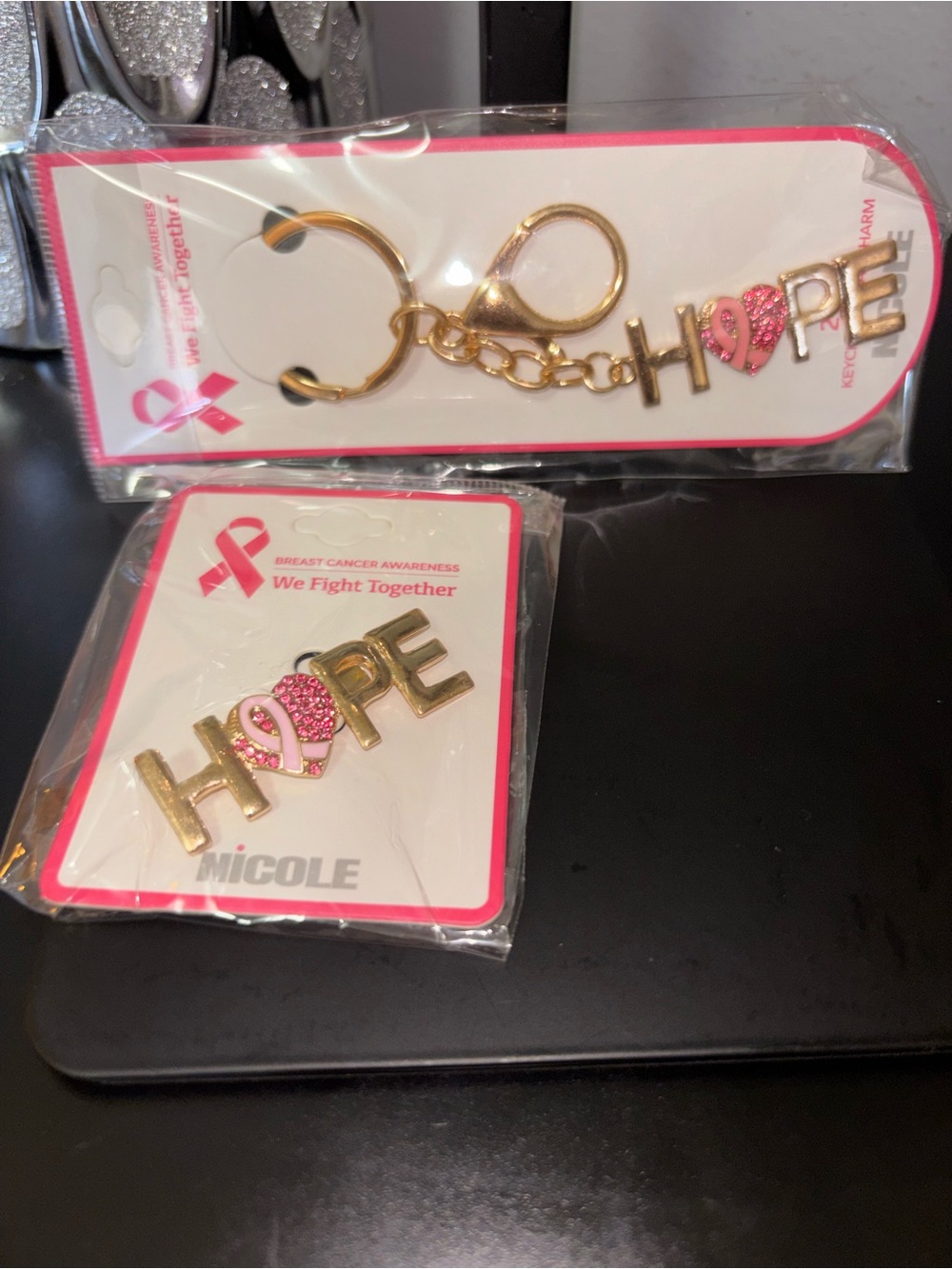 Nicole Breast Cancer Awareness Bundle: "HOPE" Pin & 2-in-1 Keychain 🎀✨